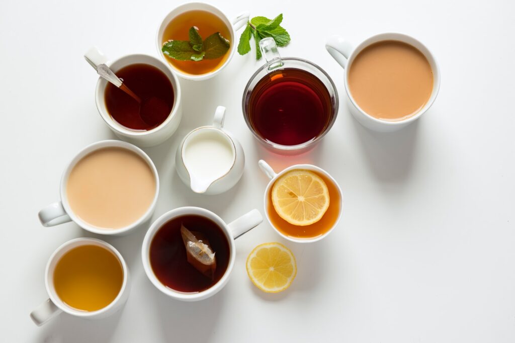 Range of herbal teas on a white background