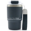 NutraTea Travel Mug in grey with carry strap and flip lid